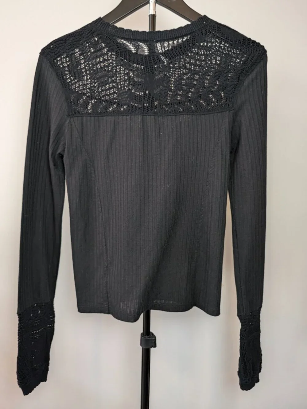 Free People Women's Size S Colette Top with Pointelle Detail Black Whimsical